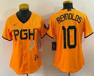 Women%27s Pittsburgh Pirates #10 Bryan Reynolds Yellowd 2023 City Connect Stitched Jersey 1